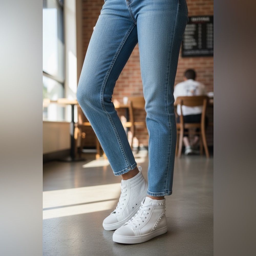 OUTWOODS ~ White Studded‎ High Top Sneaker Size 6